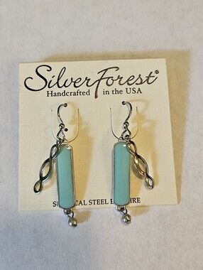 Silver Forest Aqua Bar and Twist Drop Earrings Surgical Steel Earwires